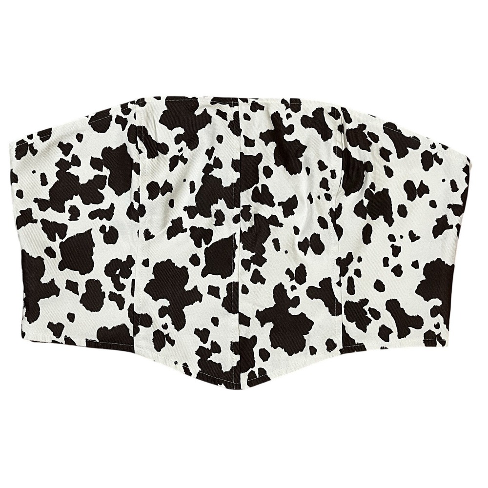 Princess Polly Black and White Cow Print Strapless Crop Top